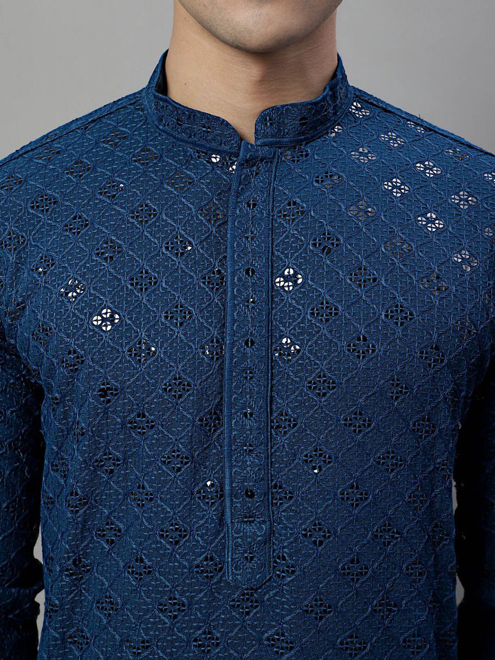 Jompers Geometric Chikankari Embroidered Kurta With Pyjamas