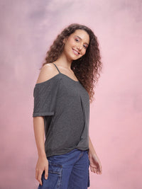 DressBerry Cold-Shoulder Twisted Detail Top