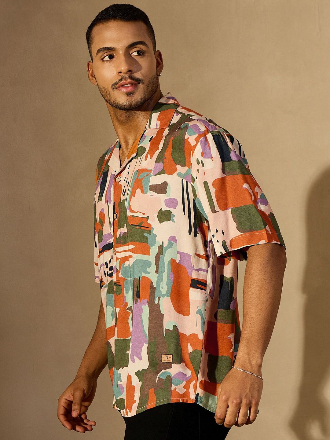 DENNISON Men Abstract Printed Oversized Smart Casual Shirt