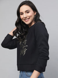 STREET 9 Women Black & Gold-Toned Printed Sweatshirt