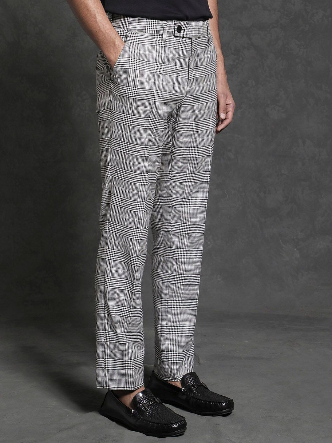 RARE RABBIT Men Savvet Mid-Rise Checked Slim Fit Formal Trouser
