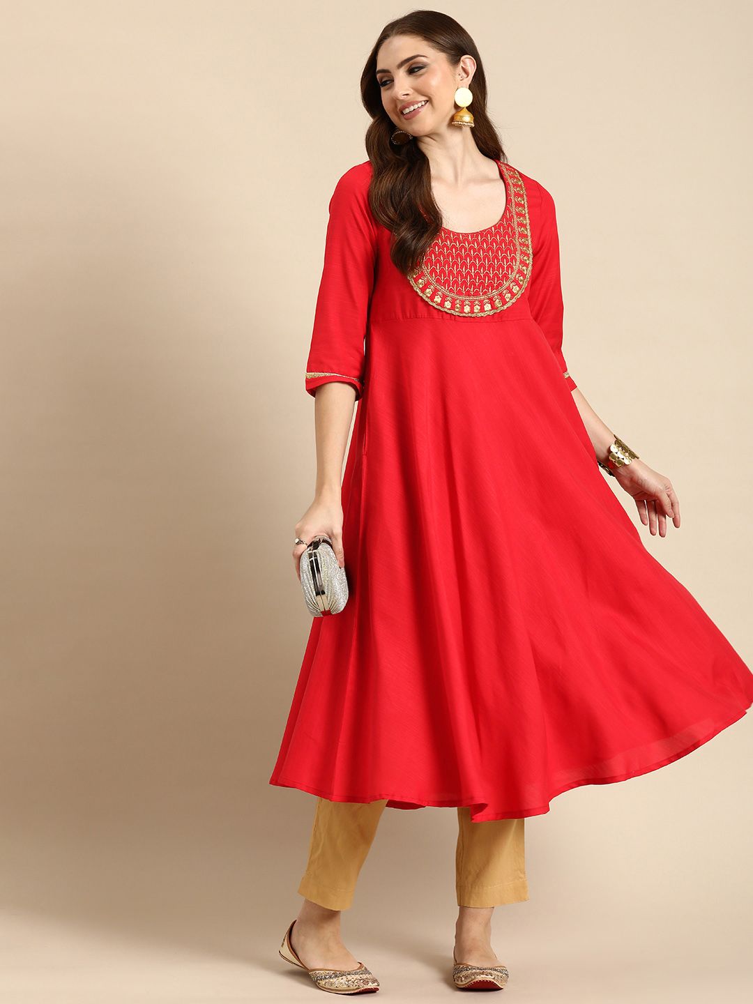 Anouk Ethnic Motifs Yoke Design Zari Work Kurta