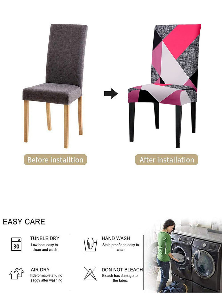 Cortina Pink & White 6 Pieces Geometric Printed Super Stretchable Dining Chair Covers