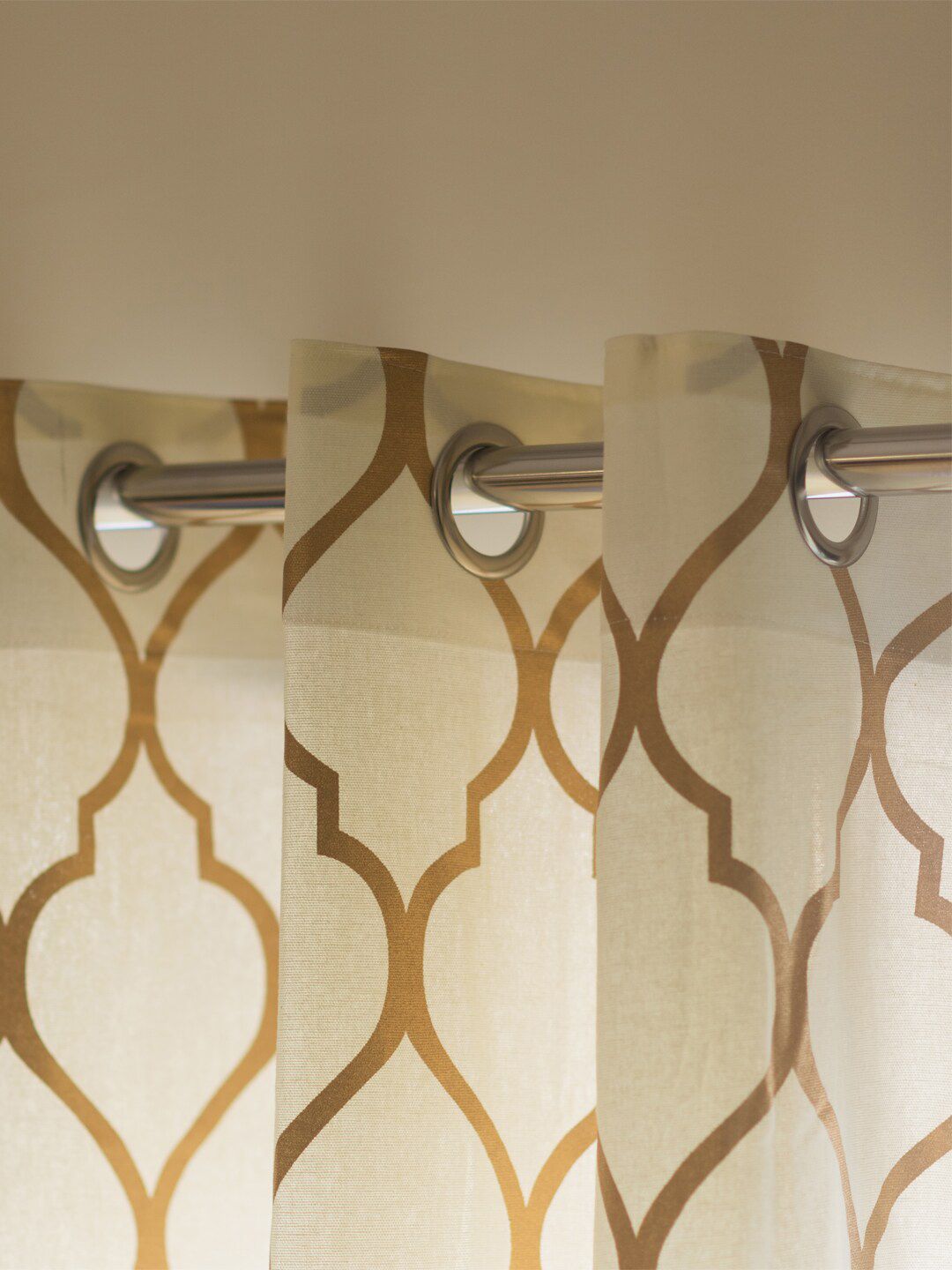 URBAN SPACE Cream-Coloured & Gold-Toned 2 Pieces Geometric Printed Cotton Door Curtains
