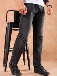 The Indian Garage Co Men Straight Fit Mid Rise Slash Knee Light Fade Pure Cotton Jeans