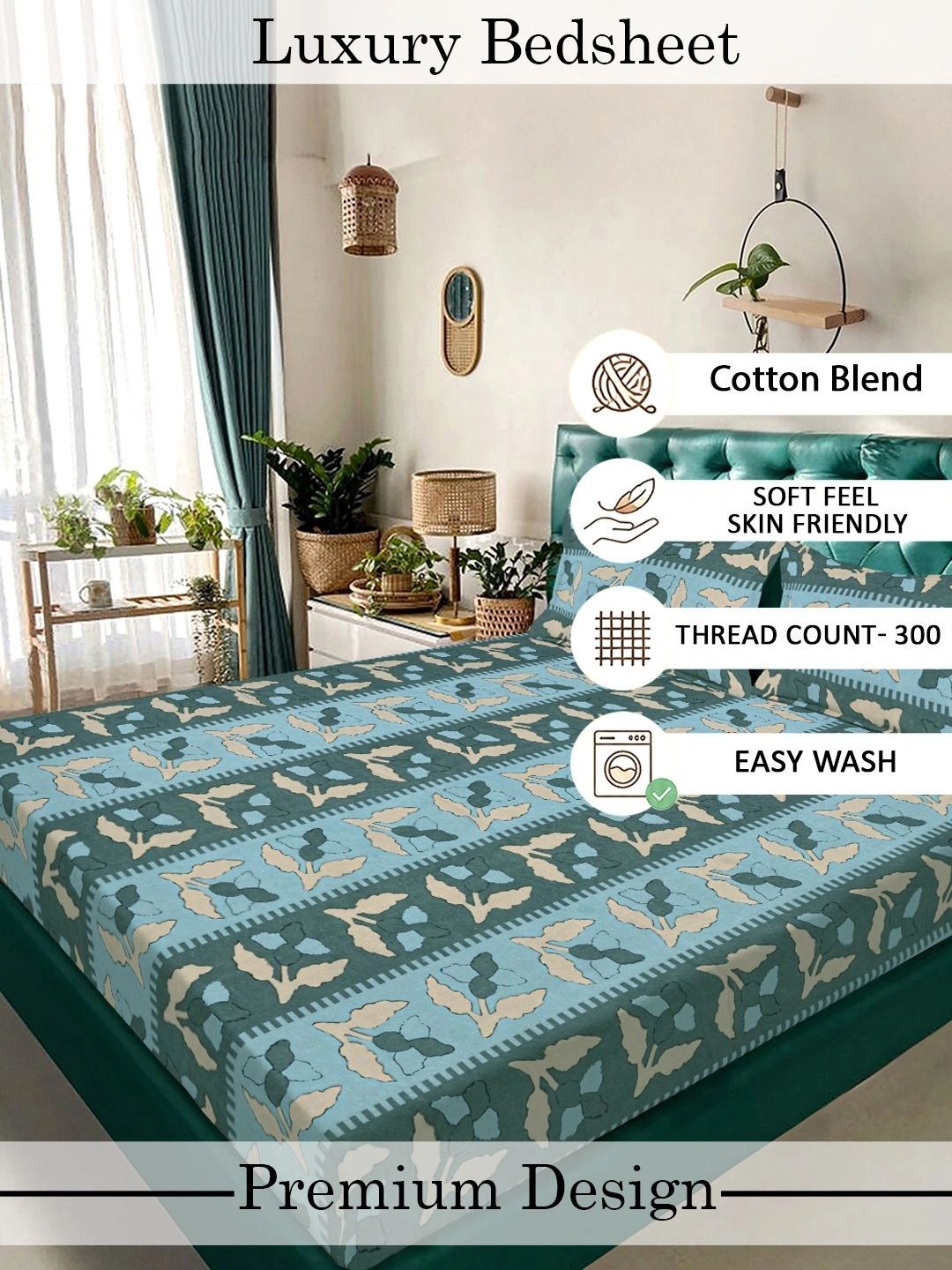 Moda Rapido X KLOTTHE Multicoloured Floral 300 TC King Bedsheet with 2 Pillow Covers