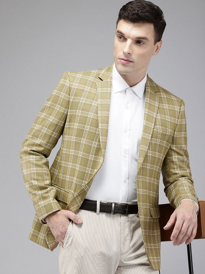 Park Avenue Notched Lapel Single Breasted Checked Slim Fit Formal Blazer
