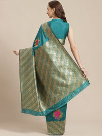 Saree mall Green & Golden Floral Woven Design Banarasi Saree