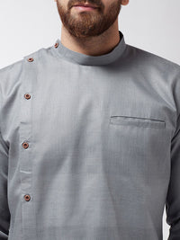 SOJANYA Men Grey Solid Asymmetric Hemline Straight Kurta