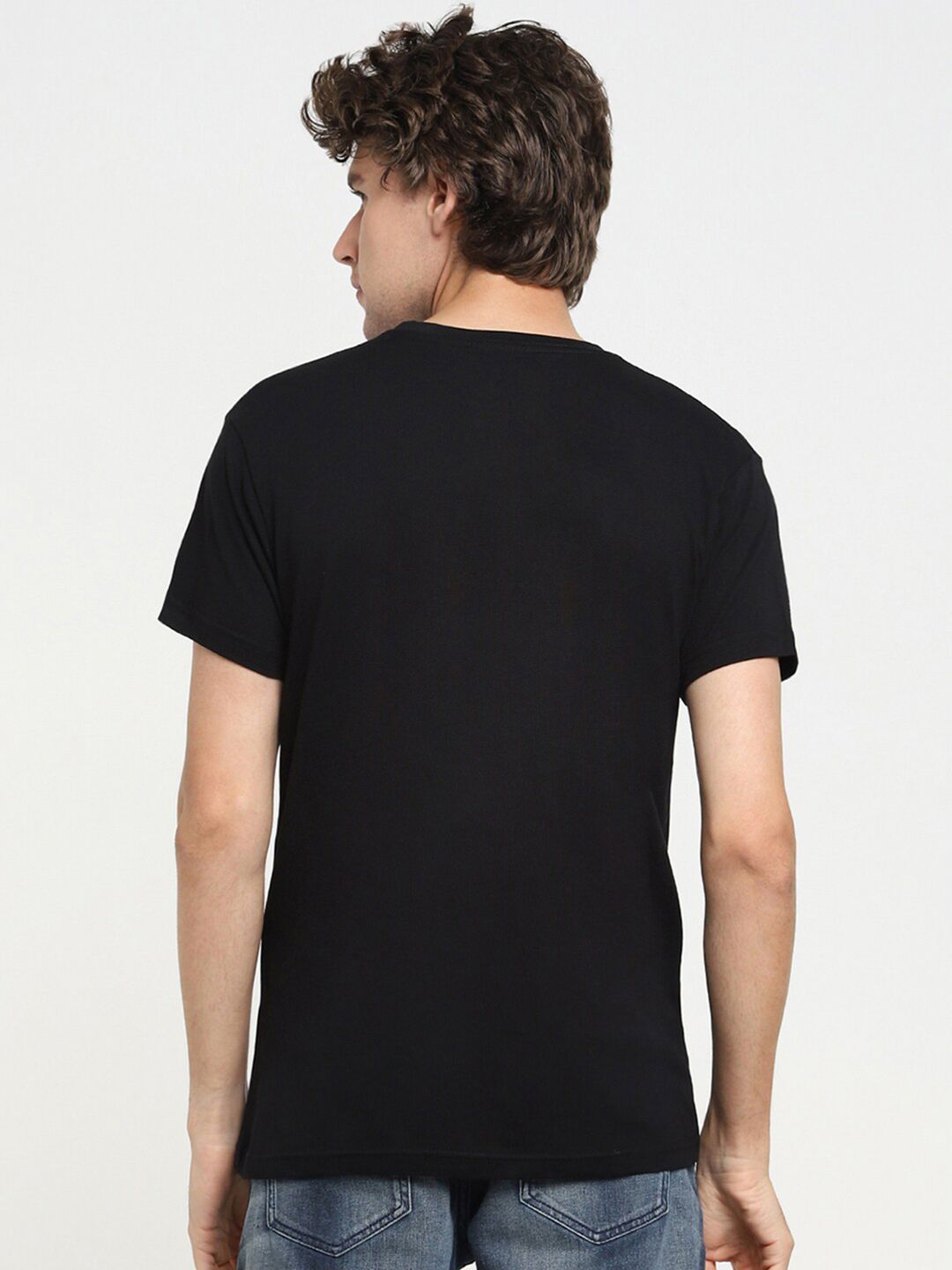 Bewakoof Men Black Printed Pure Cotton T-shirt