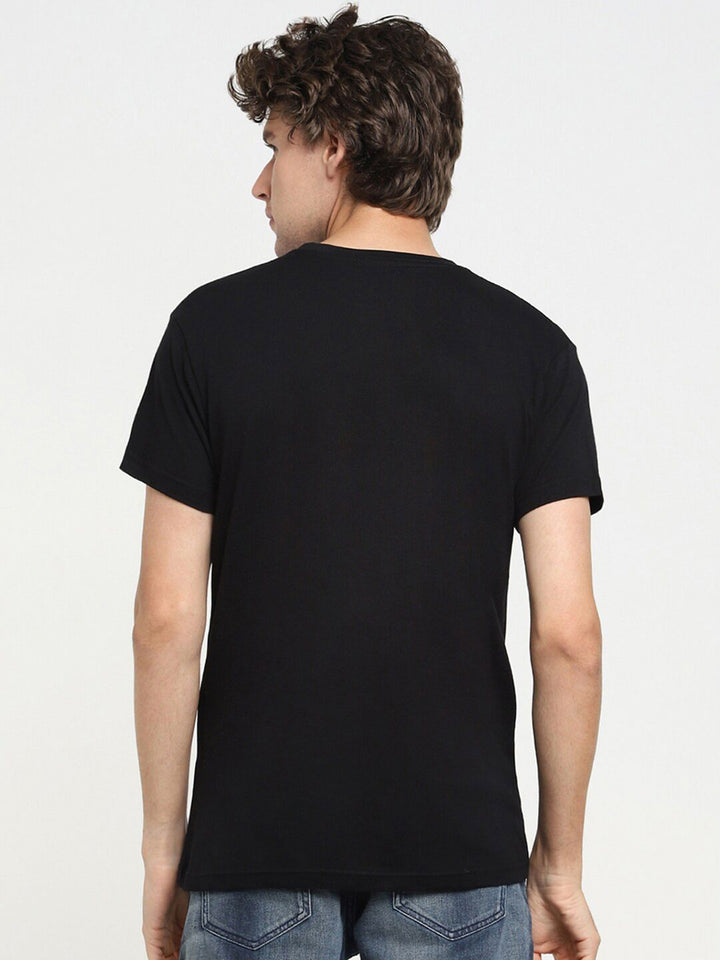Bewakoof Men Black Printed Pure Cotton T-shirt