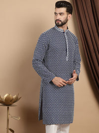 Anouk Printed Embroidered Mandarin Collar Cotton Straight Kurta