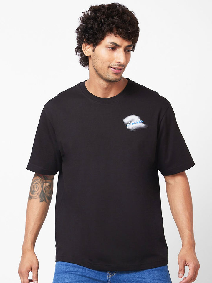 SPYKAR Typography Printed Relaxed Fit Drop-Shoulder Sleeves Casual T-shirt