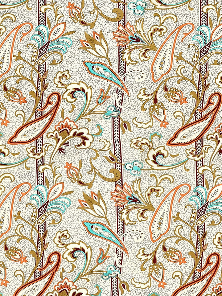 Cortina Glazed Cotton Brown Paisley  140 TC King Bedsheet with 2 Pillow Covers