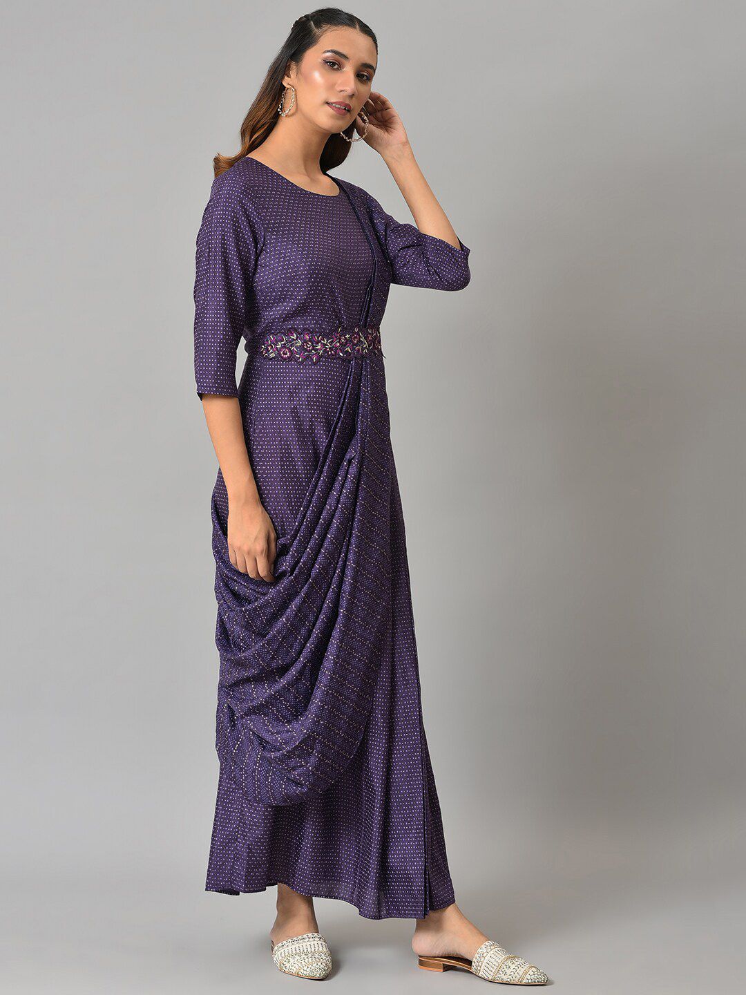 W Purple Printed Ethnic Maxi Ethnic Dress
