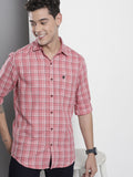 The Indian Garage Co Men Pink & White Checked Cotton Casual Shirt