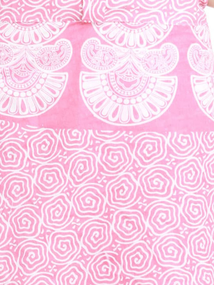 Exotic India Pure Cotton Confetti Pink Block Printed Wrap-Around Mini-Skirt