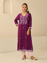 Rumah Wanita Chikankari Purple Cotton Chikankari Sulam Kurta