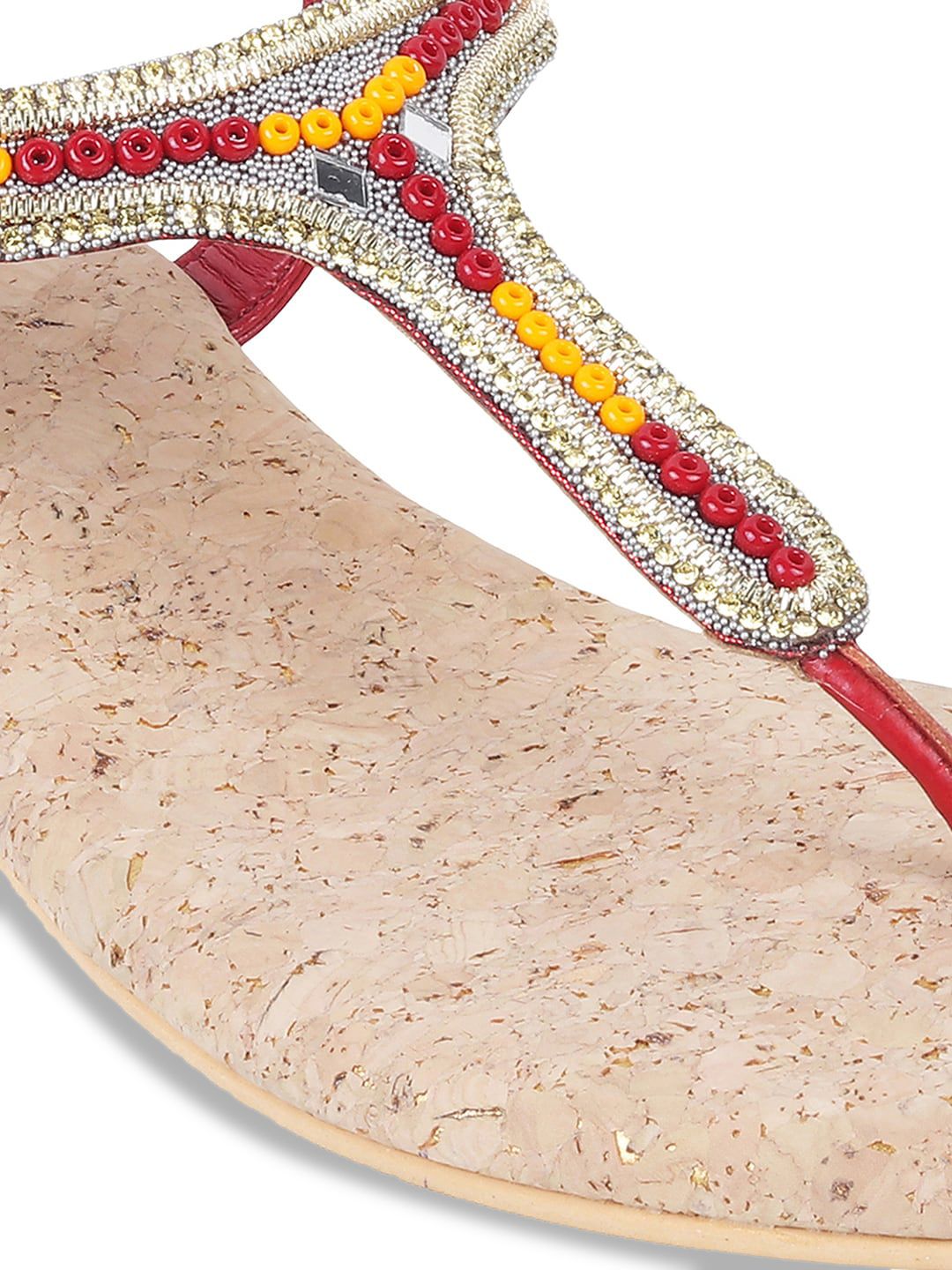 Mochi Embellished T-Strap Flats With Backstrap