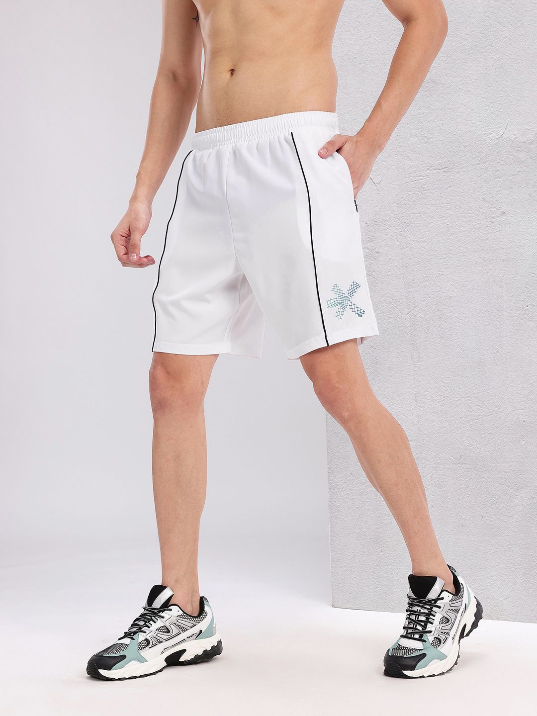 HRX by Hrithik Roshan Men Brand Logo Printed Mid-Rise Training Shorts with Contrast Piping