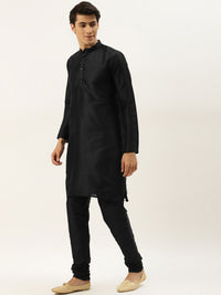 SOJANYA Men Black Kurta with Churidar & Nehru Jacket