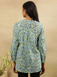W Round Neck Floral Printed Cotton Top