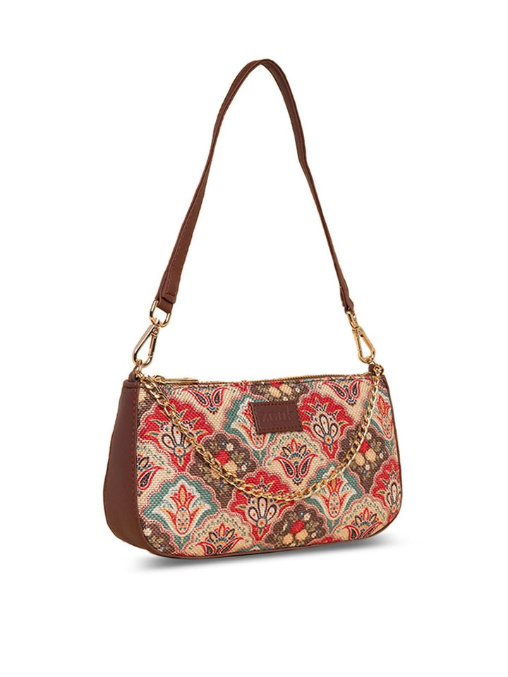 ZOUK Floral Printed Structured Baguette Bag Handbags