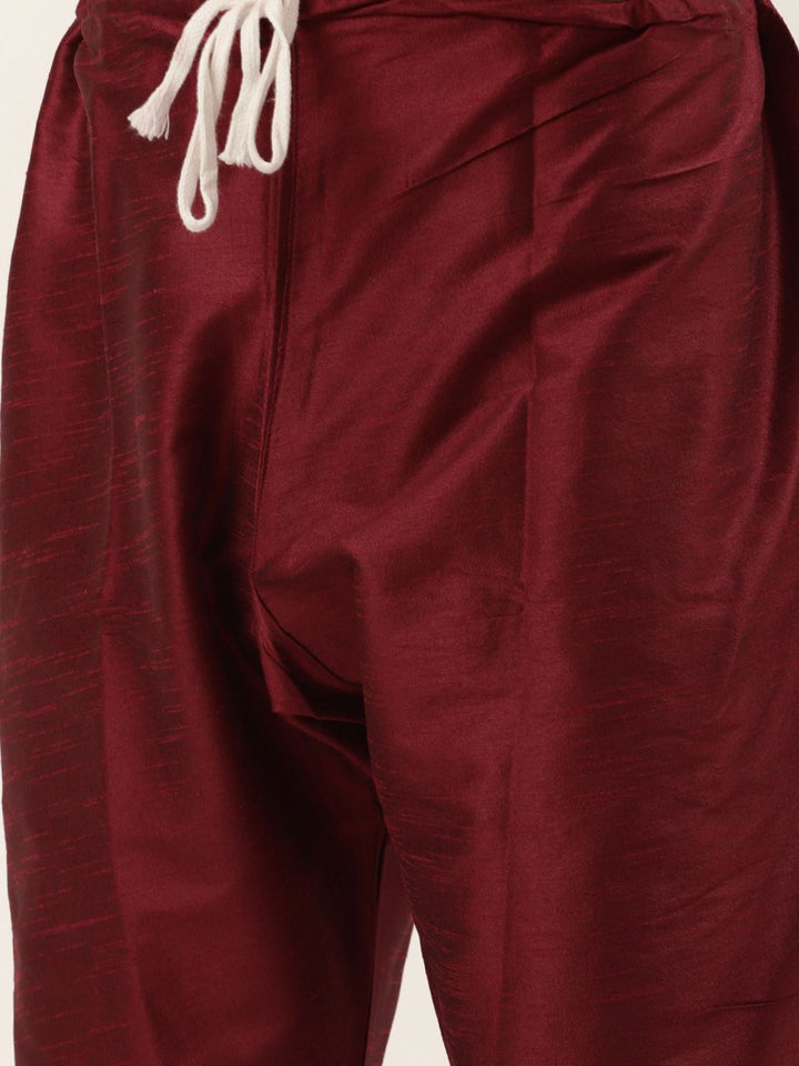 SOJANYA Men Maroon & Pink Kurta with Churidar And Nehru Jacket