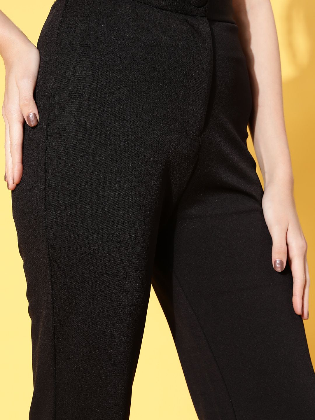 SASSAFRAS Women Black Solid Sequined Detail Trousers