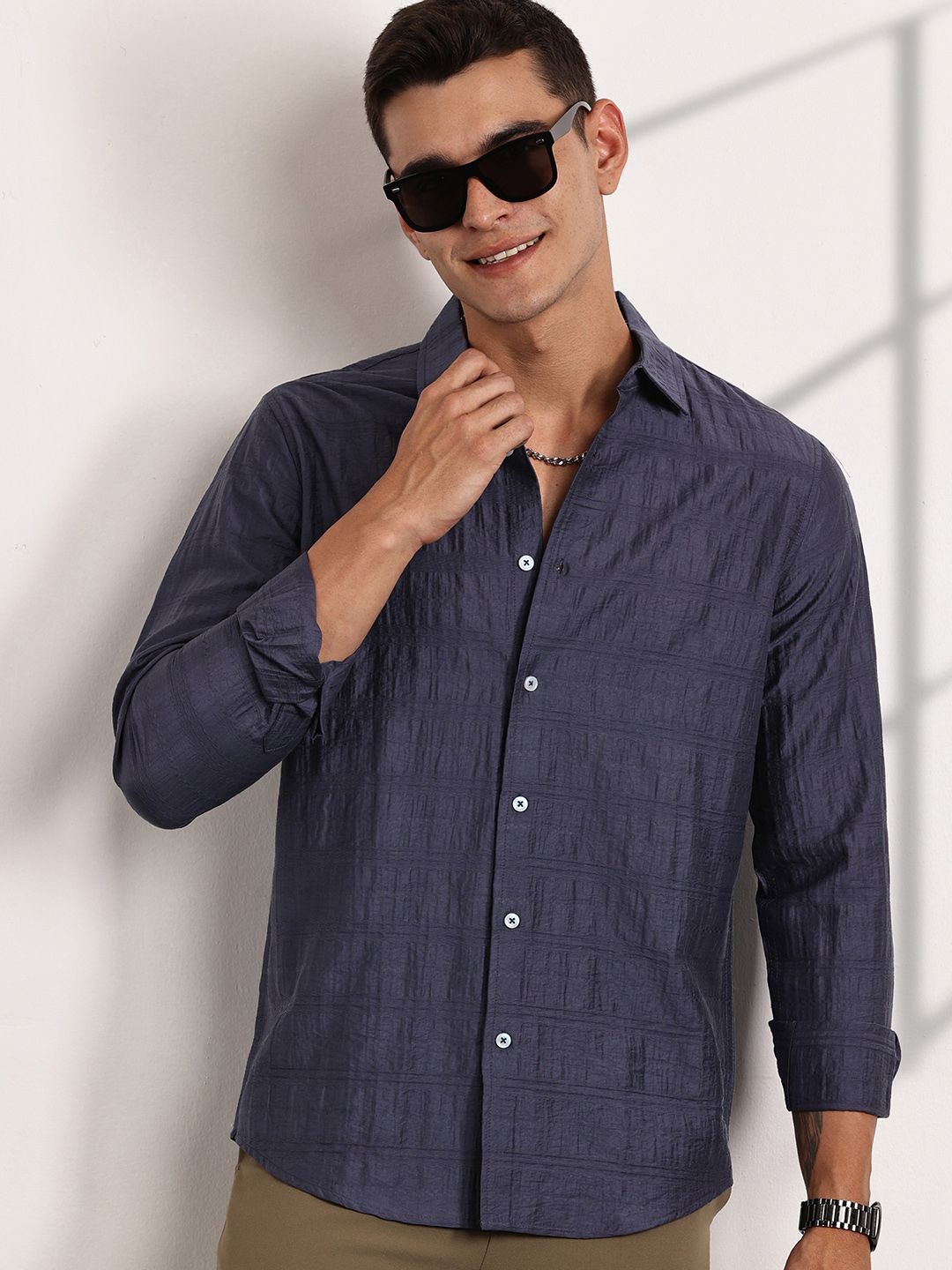 Thomas Scott Men Classic Slim Fit Opaque Casual Shirt