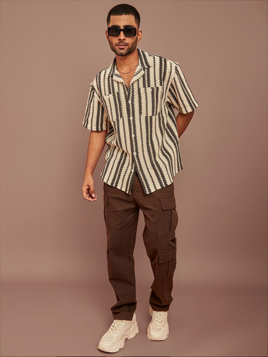 Powerlook Black and Off White Striped Semi Sheer Cotton Oversized Shirt