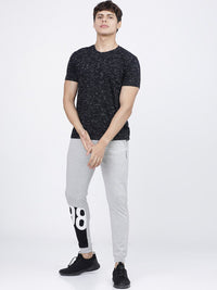 The Indian Garage Co Men Grey Melange & Black Printed Slim-Fit Joggers
