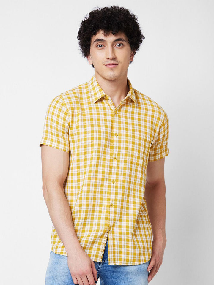 SPYKAR Gingham Checked Cotton Opaque Casual Shirt