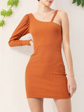 DressBerry Suede Sunrise Sassy Bare-the-Shoulder Ribbed Mini Bodycon Dress