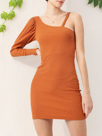 DressBerry Suede Sunrise Sassy Bare-the-Shoulder Ribbed Mini Bodycon Dress
