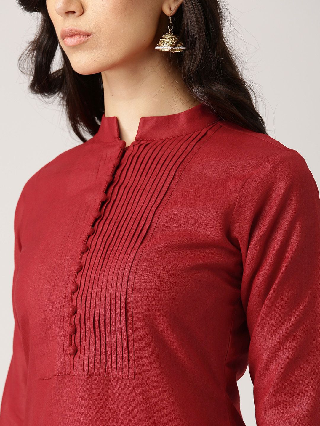 Libas Women Maroon Solid Straight Kurta