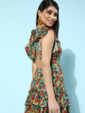 Berrylush Multicoloured Floral Print Backless A-Line Dress