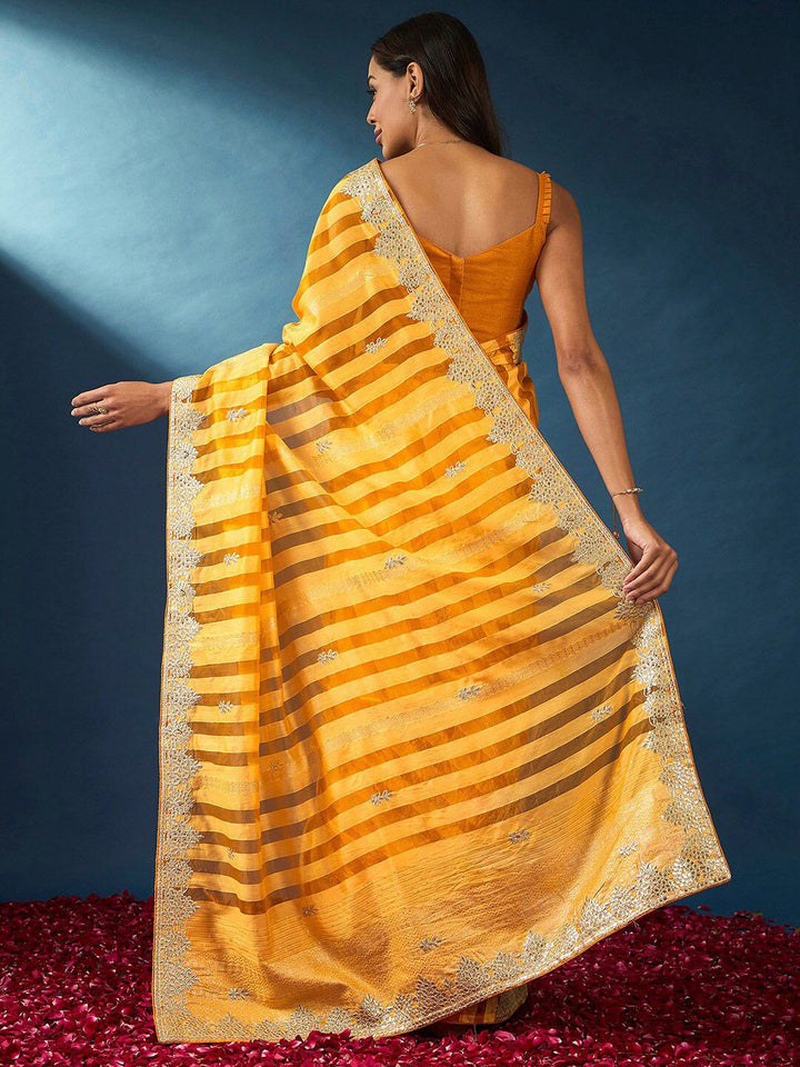 Saree mall Striped Gotta Patti Organza Sarees