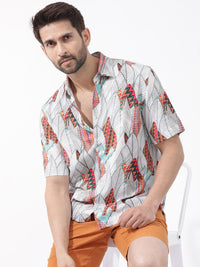 RARE RABBIT Men Winona Slim Fit Tropical Printed Cotton Shirt