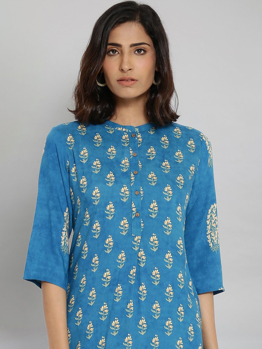 W Women Blue Ethnic Motifs  printed Thread Work Kurta