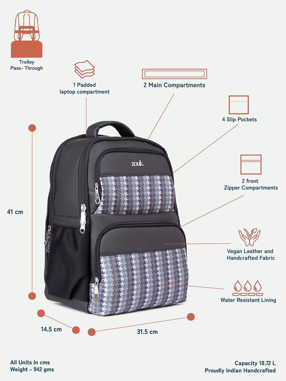 ZOUK Unisex 16 Inch Medium Leather Backpack