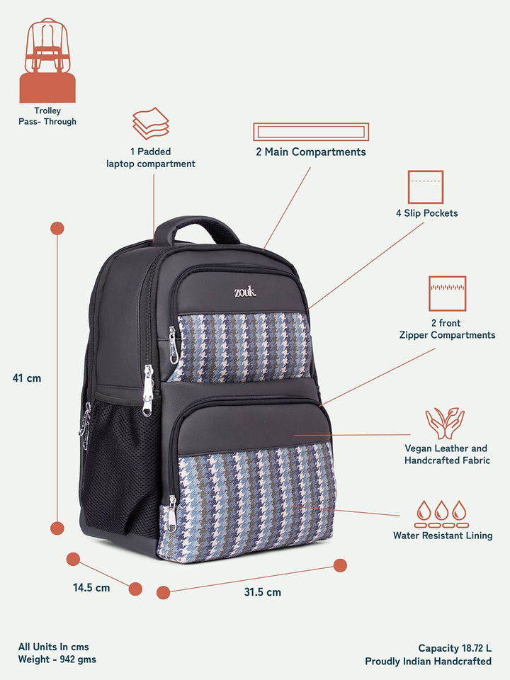 Zouk unisex 16 inci ransel kulit sederhana