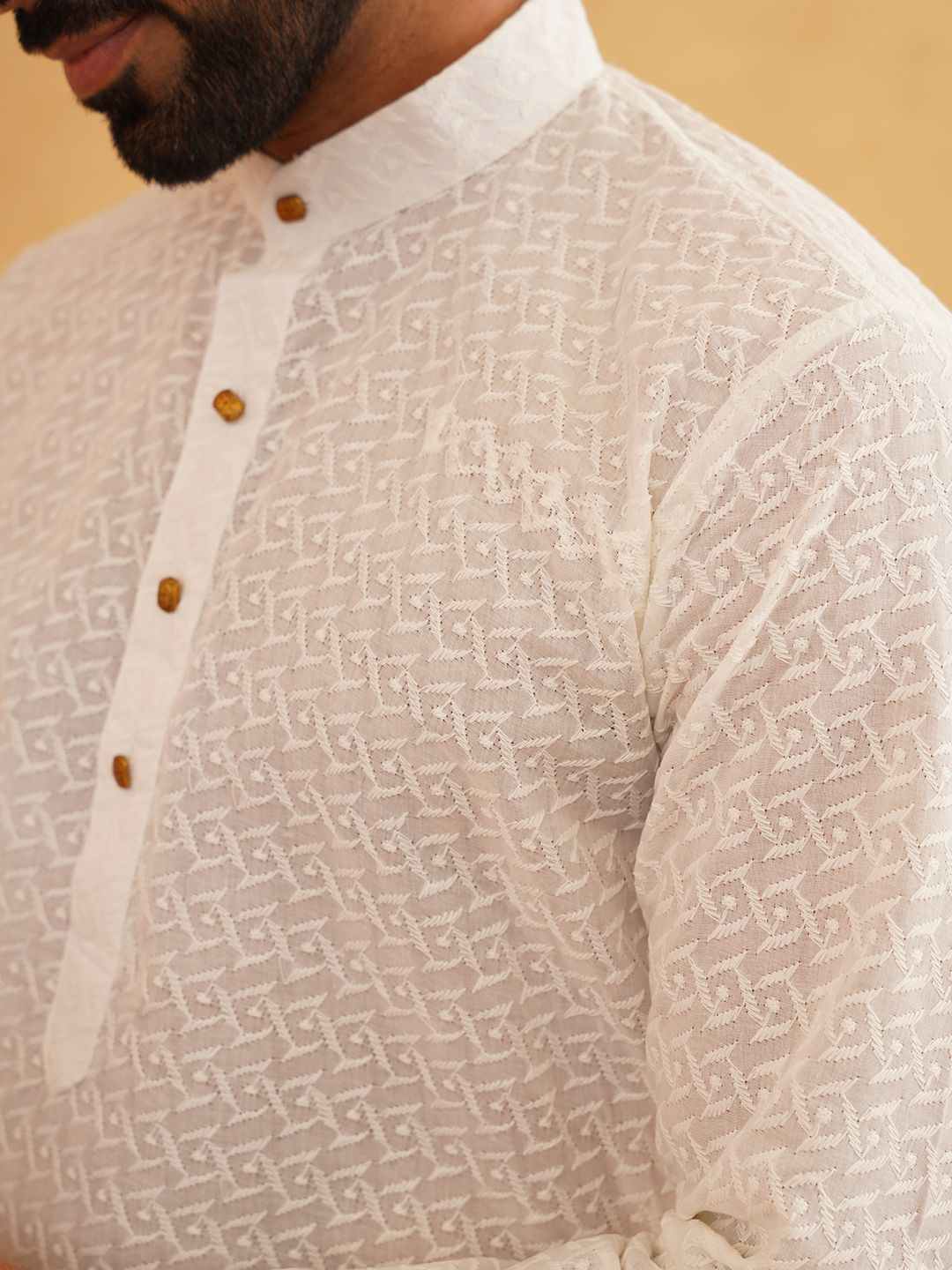 SOJANYA Motif Etnik Sulam Kolar Mandarin Benang Kerja Cotton Kurta With Churidar
