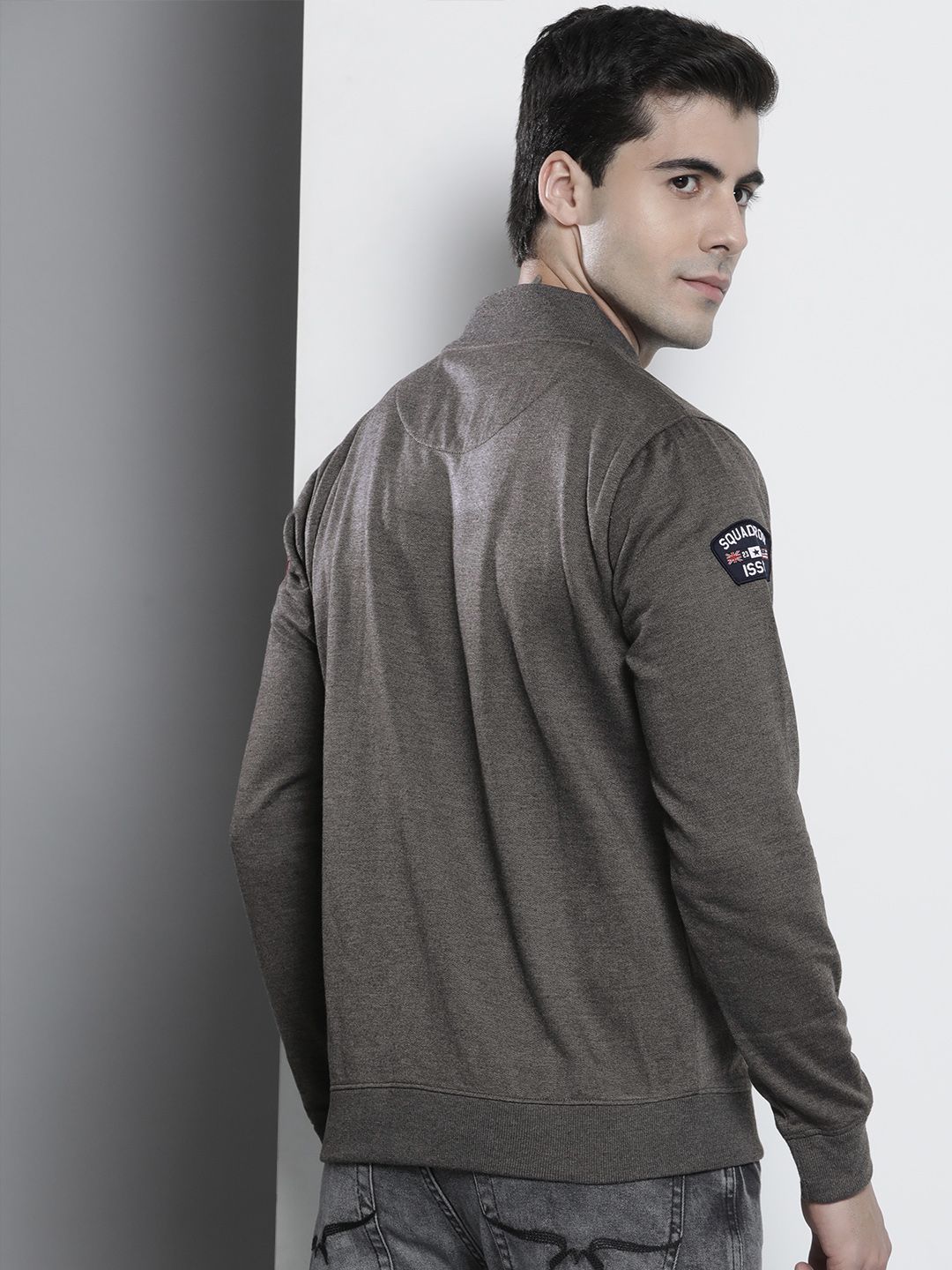 The Indian Garage Co Men Charcoal Grey Applique Detail Sweatshirt