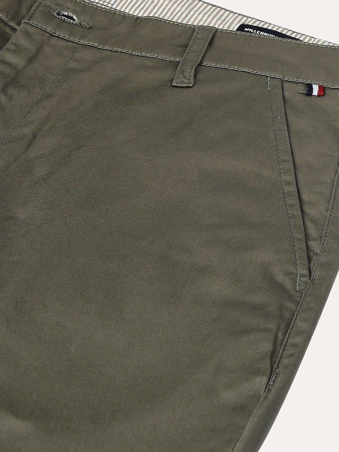 Thomas Scott Men Olive Green New Millennium Fit Easy Wash Trousers