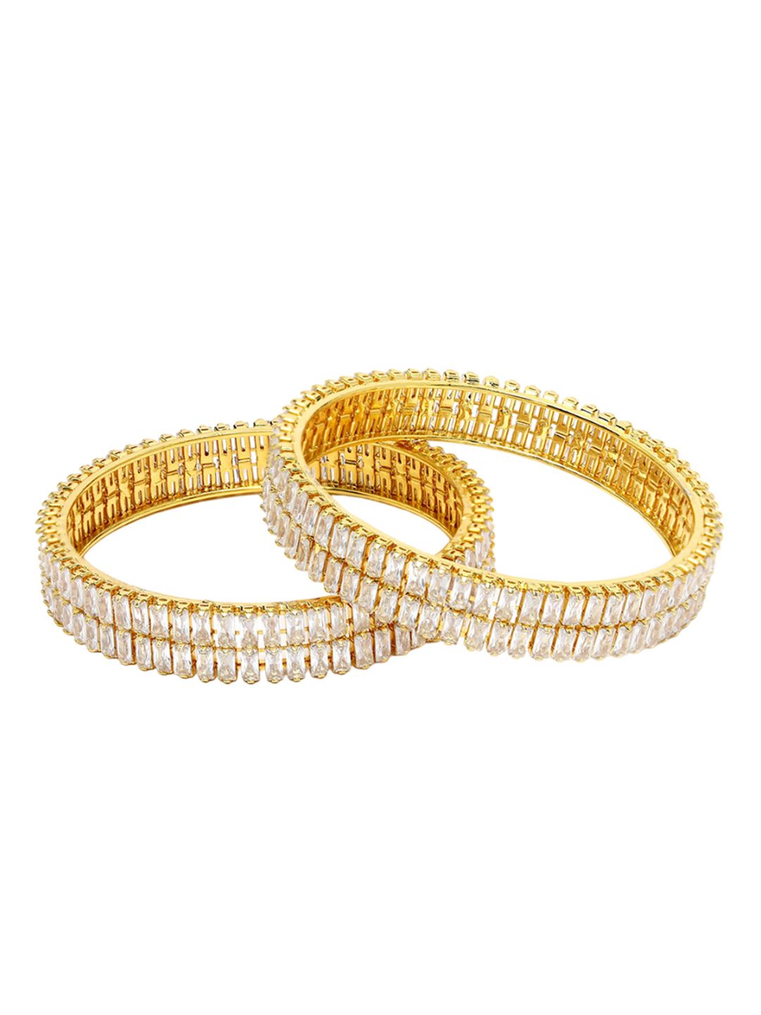 KARATCART Set Of 2 Gold Plated & AD Studded Bangle