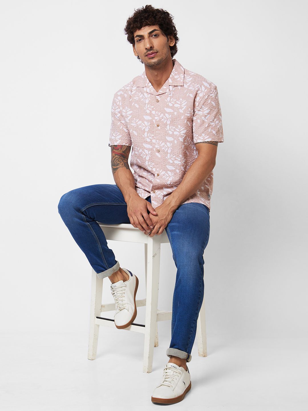 SPYKAR Floral Printed Cuban Collar Cotton Casual Shirt