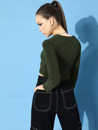 STREET 9 Women Lovely Olive Solid Cropped Top