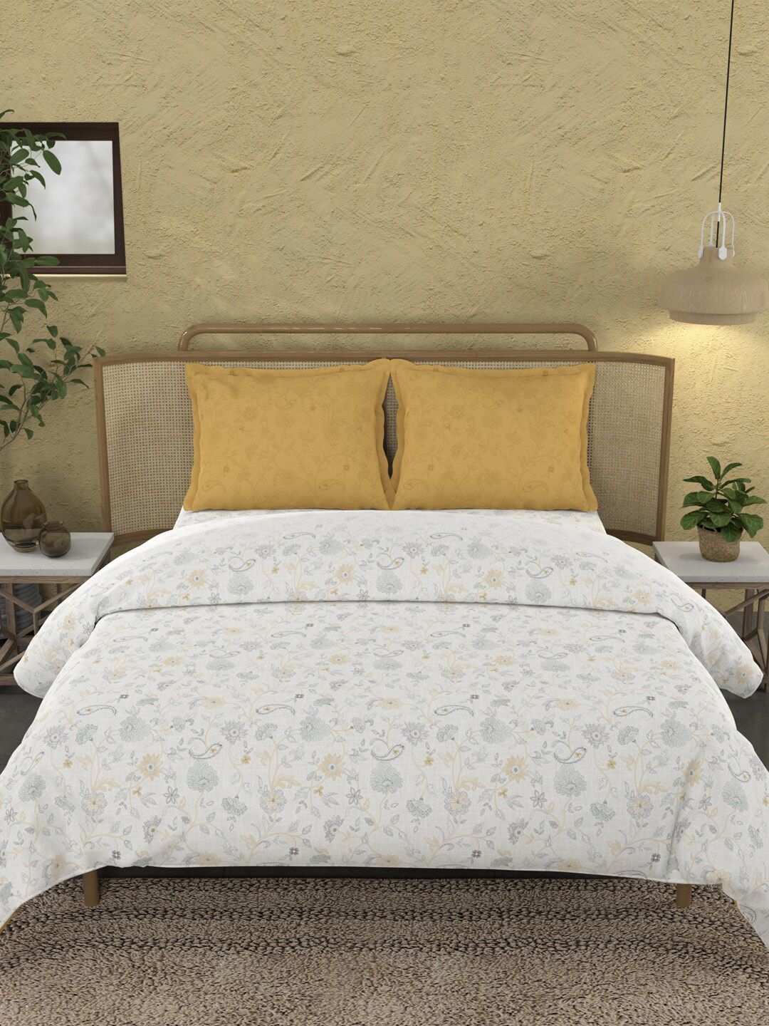 MYTRIDENT Kantha Sage Sanskriti Flat 144TC King Cotton 1 Bedsheet with 2 Pillow Covers