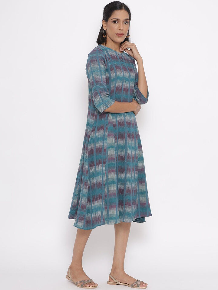 W Striped A-Line Midi Cotton Dress